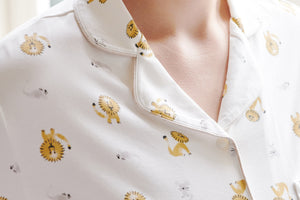 Nest Designs Womens Bamboo Jersey Short Sleeve Button-up PJ Set - The Lion & The Mouse-3
