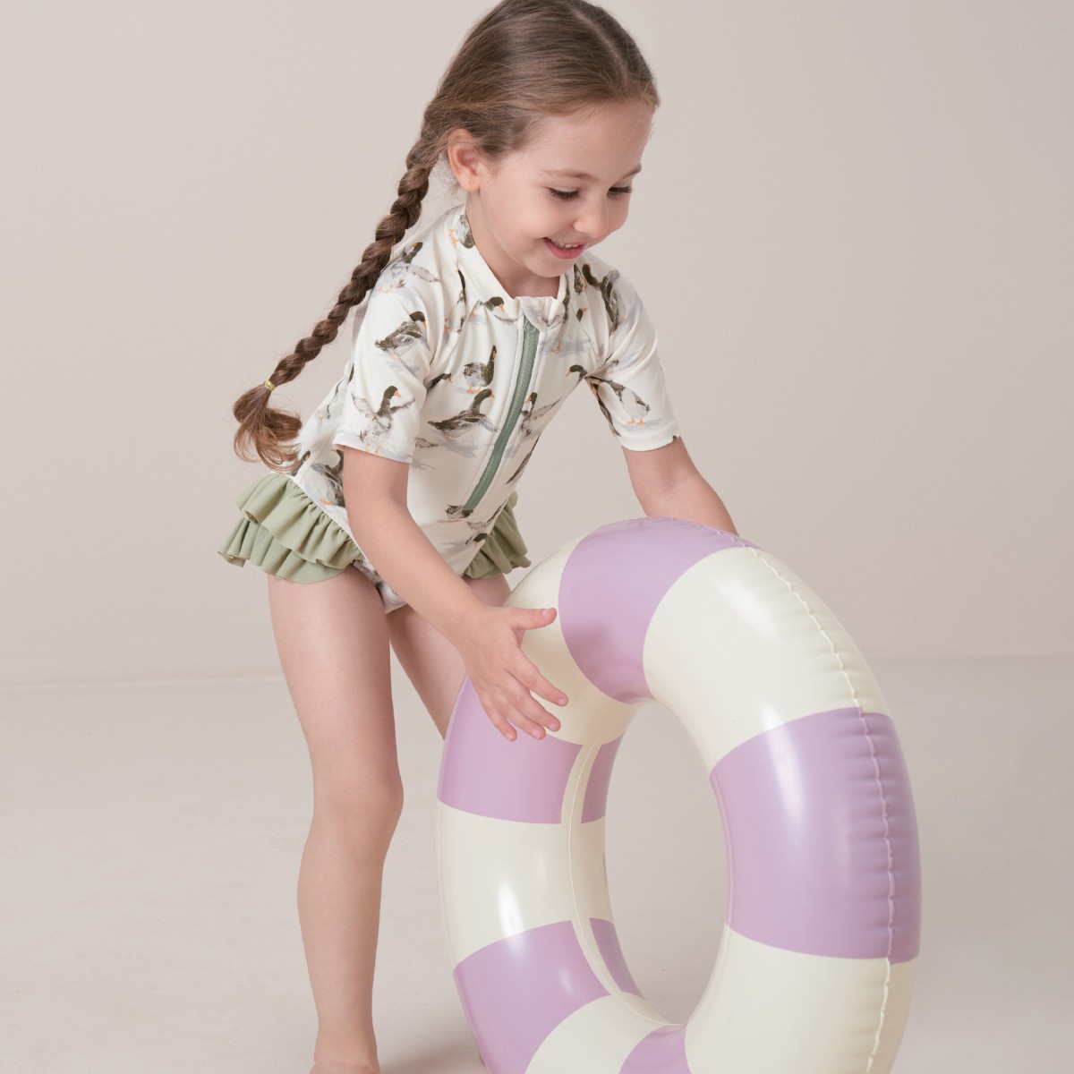美国Milkbarn-Zipper Short Sleeve Ruffle Leg Swimsuit Duck-1