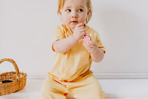 Nest Designs Bamboo Jersey Short Sleeve Romper - Pantone Sunset Gold-3