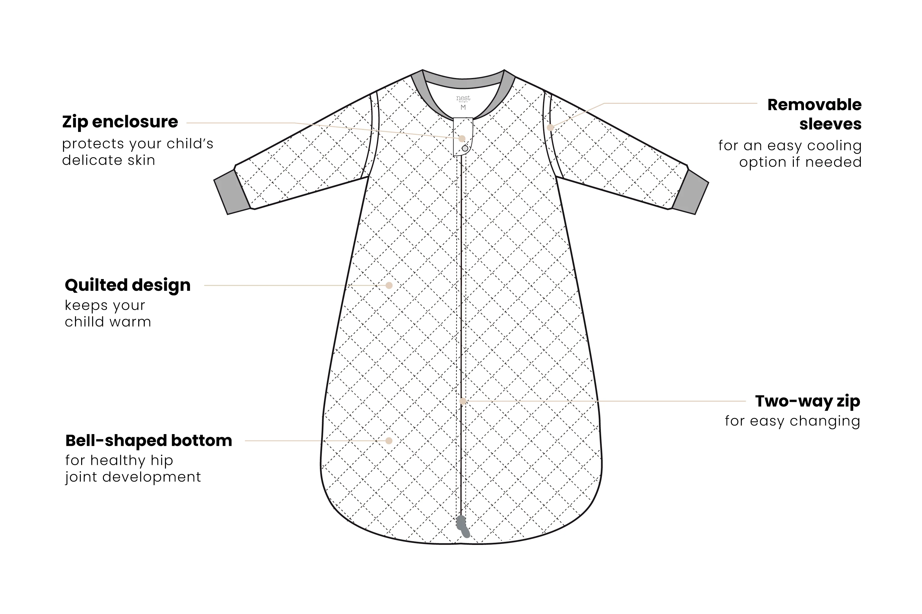 Nest Designs 1.0 TOG Bamboo Jersey Quilted Sleep Bag - Giraffe Shapes-2